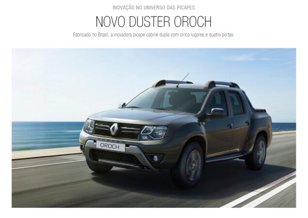 O Duster Oroch (foto) também ganhou uma página própria