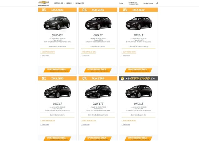 Algumas ofertas no site da Chevrolet