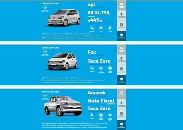 Algumas ofertas no site da Volkswagen